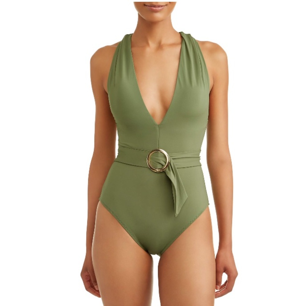 New Time And Tru M 8-10 Missy Elevated Belted One Piece Swimsuit NWT